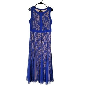 CANDALITE Women's BLUE LACE FLORAL PATTERN SLEEVELESS‎ MAXI DRESS Size M